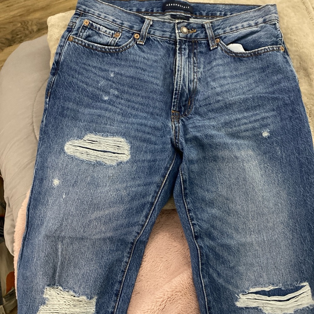 Aeropostale Blue Distressed Straight Leg Jeans